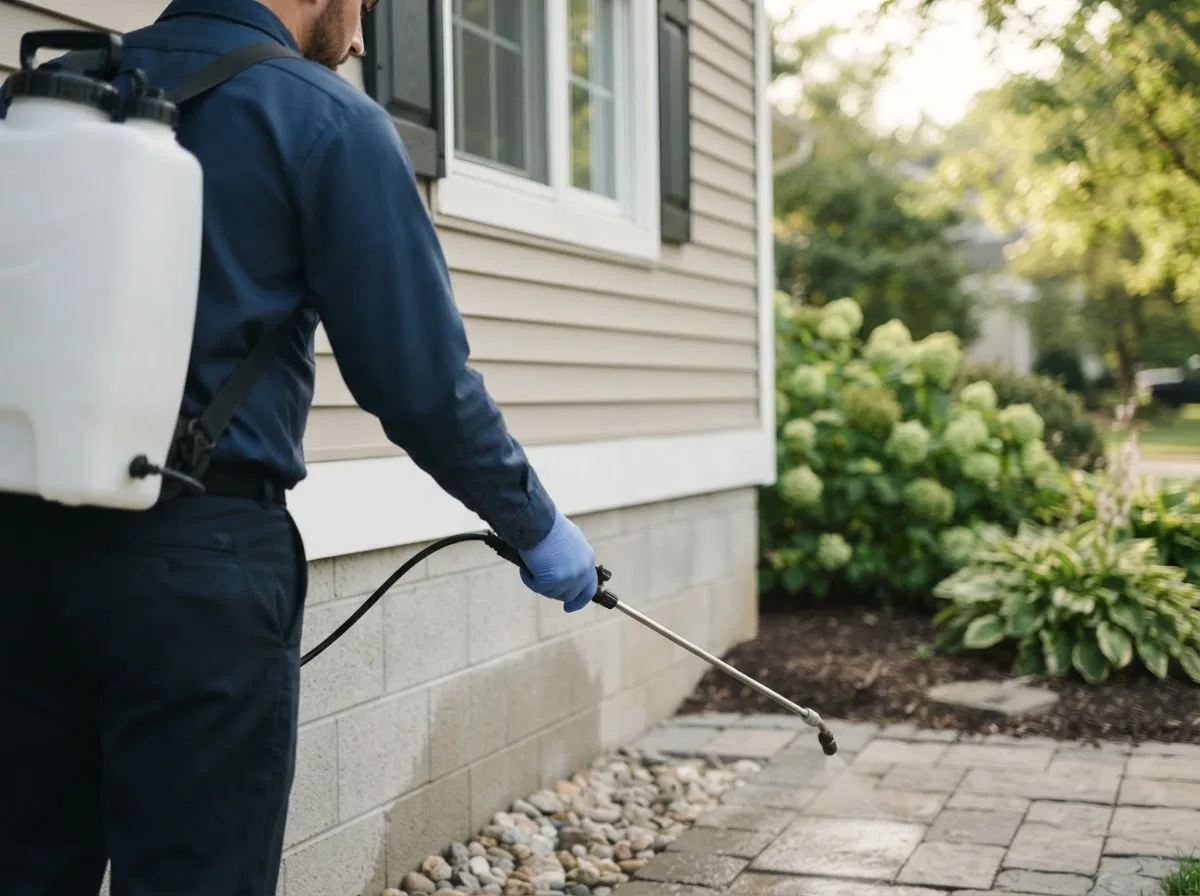 Pest control technician inspecting a home in Stillwater, OK